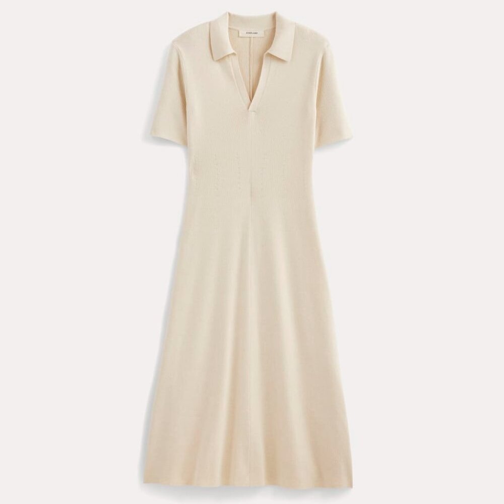 Everlane Women's Knit Polo Dress in Birch, Size Medium, Cotton